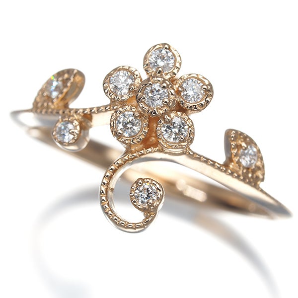  ダイヤ 0.12ct フラワー ミルグレイン  リング K18PG 