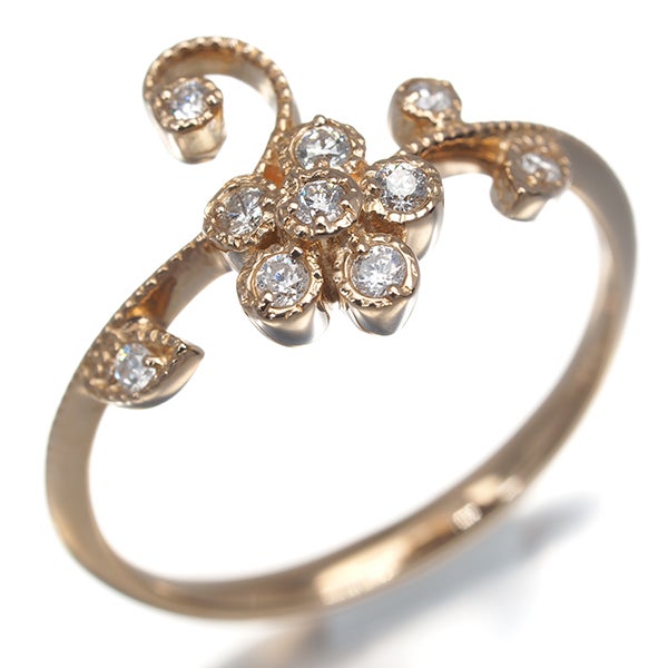  ダイヤ 0.12ct フラワー ミルグレイン  リング K18PG 
