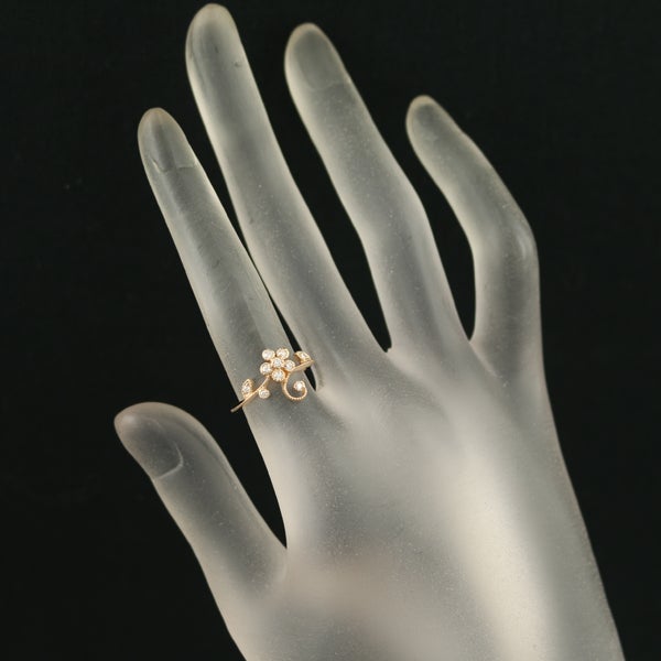  ダイヤ 0.12ct フラワー ミルグレイン  リング K18PG 