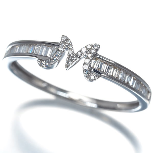  ダイヤ 0.25ct イニシャル M 2種カット  リング K18WG 