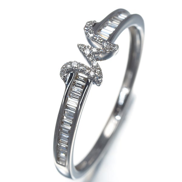  ダイヤ 0.25ct イニシャル M 2種カット  リング K18WG 