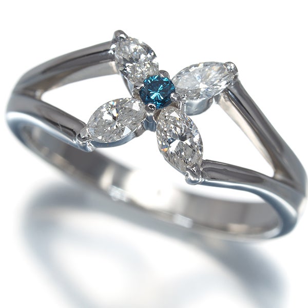ブルー&クリア ダイヤ 0.45ct フラワー  リング Pt900 