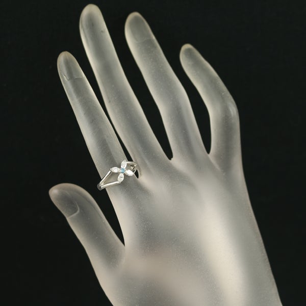 ブルー&クリア ダイヤ 0.45ct フラワー  リング Pt900 