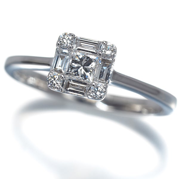  ダイヤ 0.35ct 3種カット スクエア  リング K18WG 
