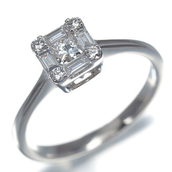  ダイヤ 0.35ct 3種カット スクエア  リング K18WG 