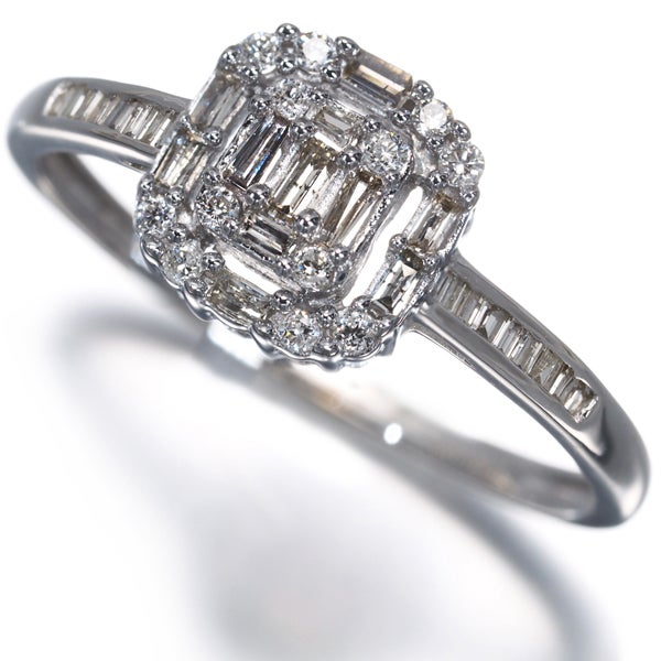  ダイヤ 0.30ct テーパーカット 2種カット  リング K18WG 