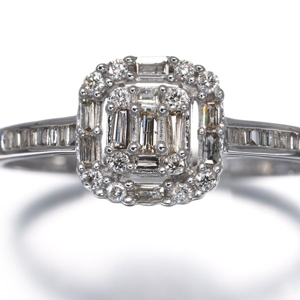  ダイヤ 0.30ct テーパーカット 2種カット  リング K18WG 