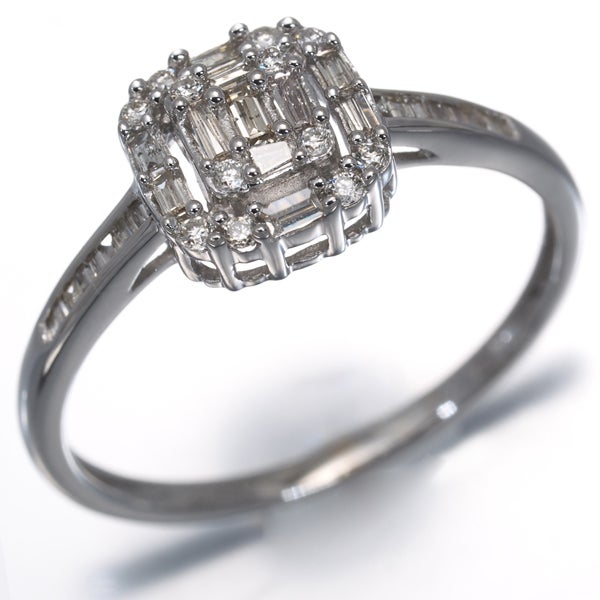  ダイヤ 0.30ct テーパーカット 2種カット  リング K18WG 