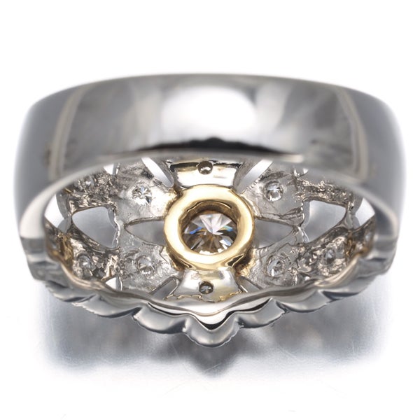  ダイヤ 0.21ct/0.17ct 彫金 透かし  リング K18YG/Pt900 