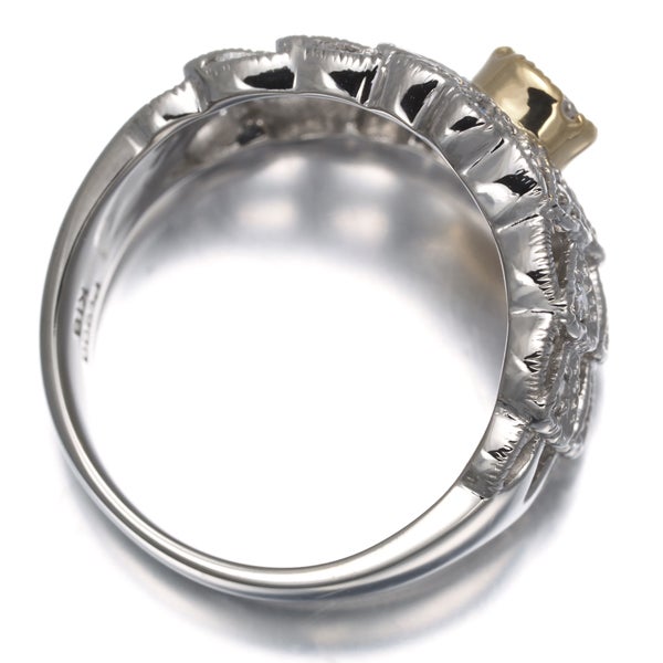  ダイヤ 0.21ct/0.17ct 彫金 透かし  リング K18YG/Pt900 