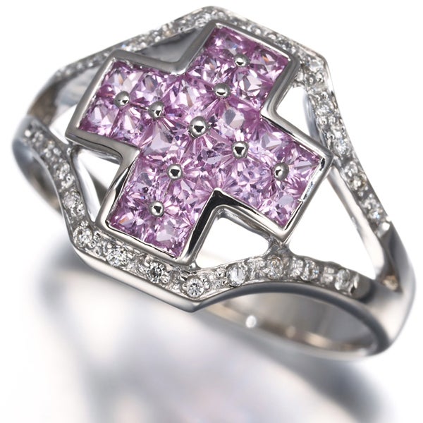 ピンクサファイア 0.95ct  ダイヤ 0.10ct クロス  リング K18WG 