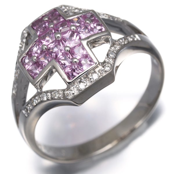  ピンクサファイア 0.95ct  ダイヤ 0.10ct クロス  リング K18WG 