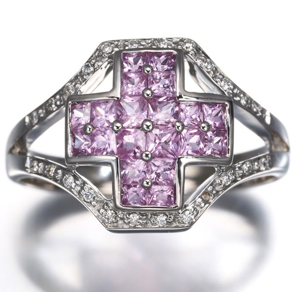  ピンクサファイア 0.95ct  ダイヤ 0.10ct クロス  リング K18WG 