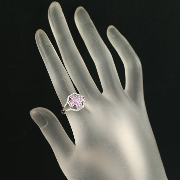  ピンクサファイア 0.95ct  ダイヤ 0.10ct クロス  リング K18WG 