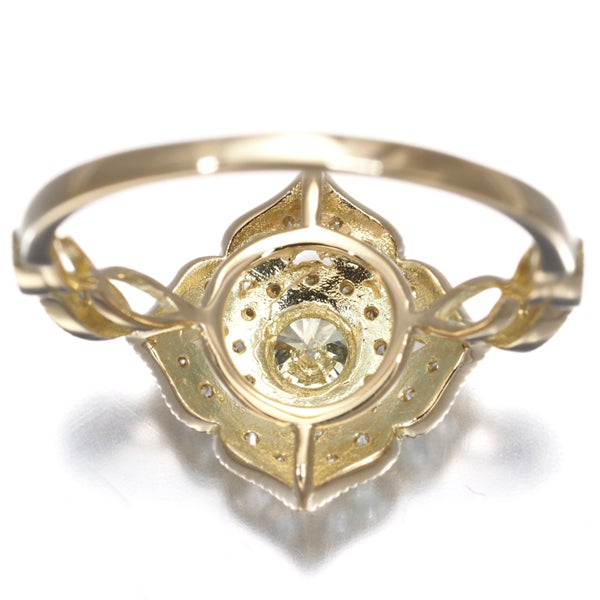 イエロー ダイヤ 0.36ct/0.33ct ミルグレイン  リング K18YG 