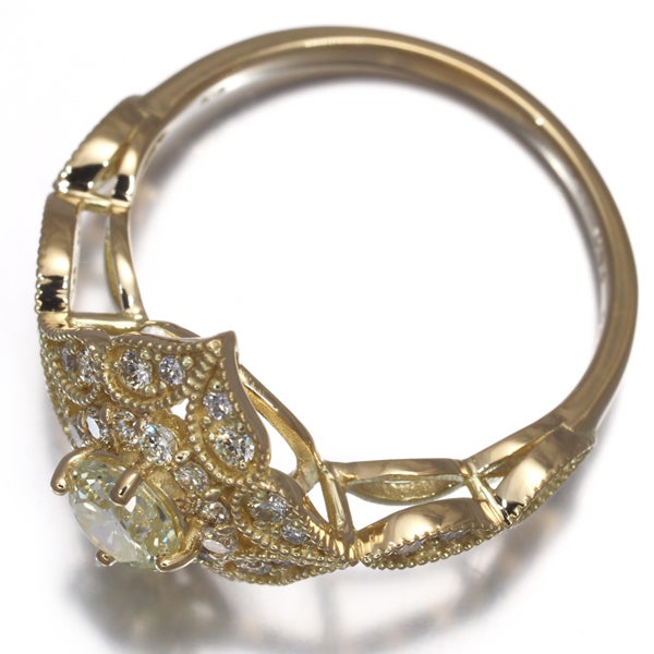 イエロー ダイヤ 0.36ct/0.33ct ミルグレイン  リング K18YG 