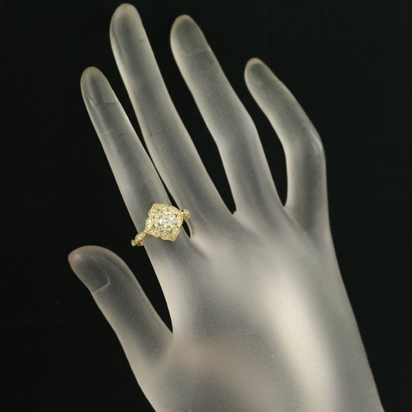 イエロー ダイヤ 0.36ct/0.33ct ミルグレイン  リング K18YG 