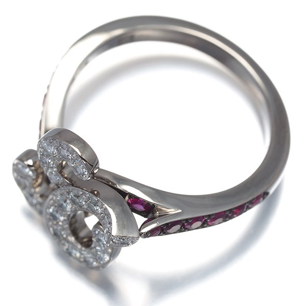俄 リング  ダイヤ 0.24ct ルビー 唐花 9号 K18WG/ブラックコーティング 
