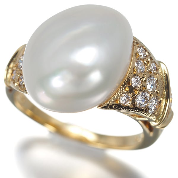 ミキモト リング バロック 白蝶真珠 14.3mm ダイヤ 0.28ct  9.5号 K18YG 