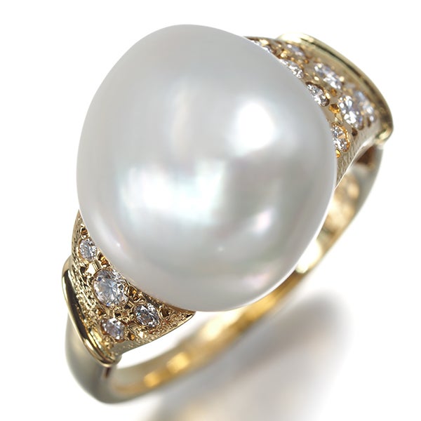 ミキモト リング バロック 白蝶真珠 14.3mm ダイヤ 0.28ct  9.5号 K18YG 
