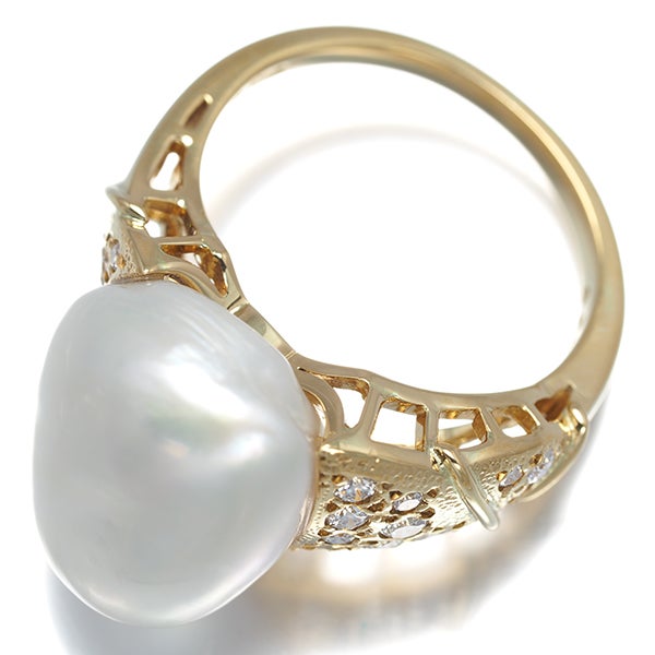 ミキモト リング バロック 白蝶真珠 14.3mm ダイヤ 0.28ct  9.5号 K18YG 