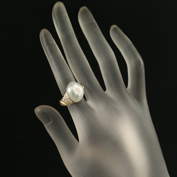 ミキモト リング バロック 白蝶真珠 14.3mm ダイヤ 0.28ct  9.5号 K18YG 