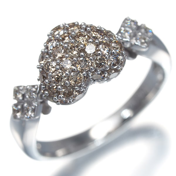 笠原真寿美 リング ブラウン&クリア ダイヤ 0.70ct/0.05ct  パヴェ ハート 11号 K18WG 