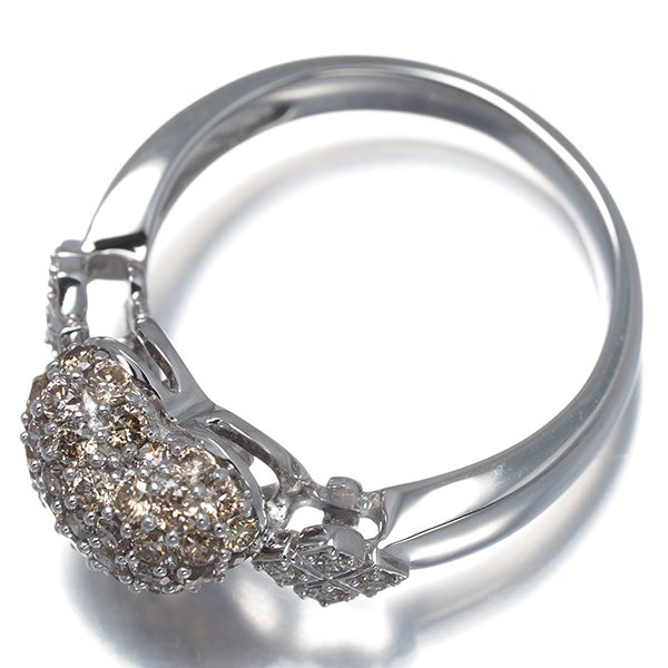 笠原真寿美 リング ブラウン&クリア ダイヤ 0.70ct/0.05ct  パヴェ ハート 11号 K18WG 