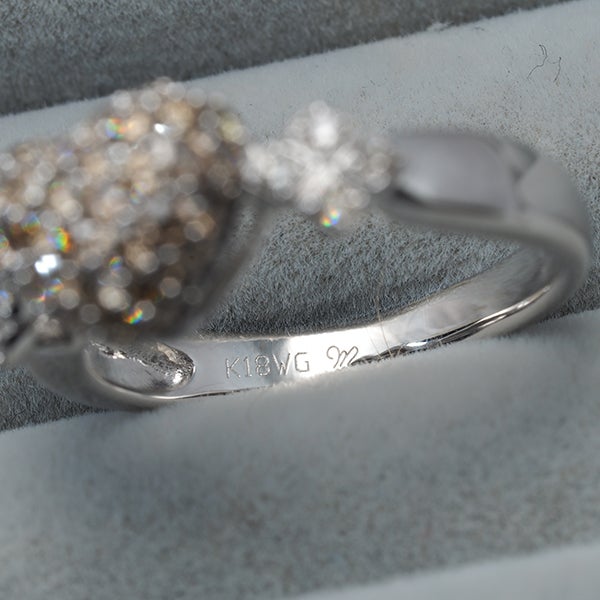 笠原真寿美 リング ブラウン&クリア ダイヤ 0.70ct/0.05ct  パヴェ ハート 11号 K18WG 