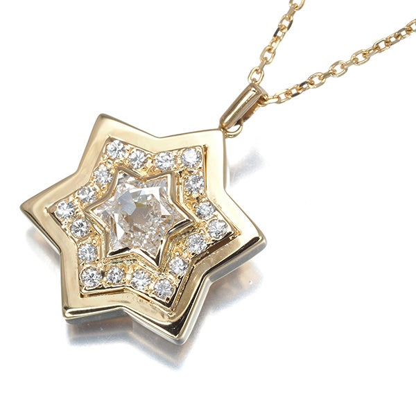  ダイヤ 0.52ct/0.24ct ヘキサグラム  ネックレス K18YG 
