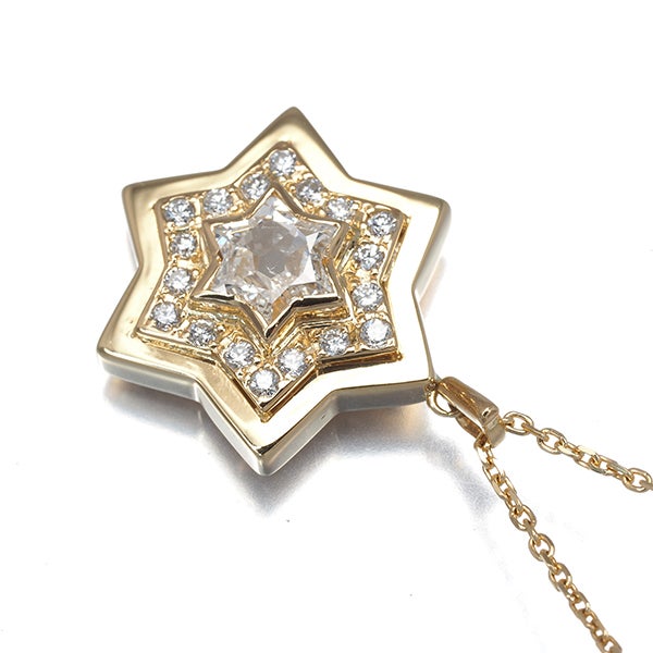  ダイヤ 0.52ct/0.24ct ヘキサグラム  ネックレス K18YG 