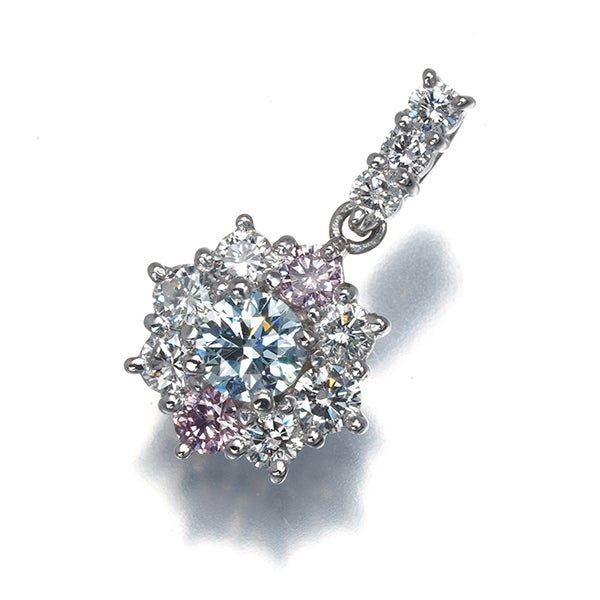ブルー&ピンク&クリア ダイヤ 0.274ct/0.51ct フラワー ペンダントトップ Pt900 ソーティング
