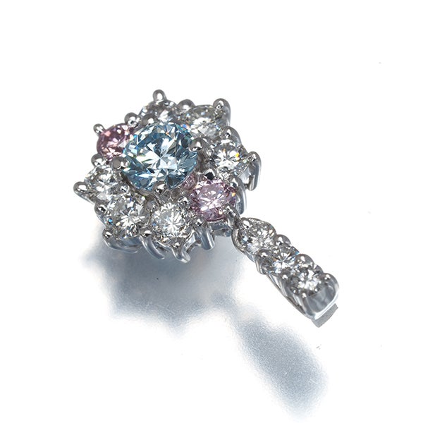 ブルー&ピンク&クリア ダイヤ 0.274ct/0.51ct フラワー ペンダントトップ Pt900 ソーティング