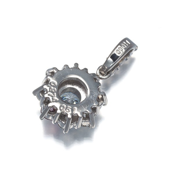 ブルー&ピンク&クリア ダイヤ 0.274ct/0.51ct フラワー ペンダントトップ Pt900 ソーティング