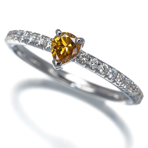 オレンジイエロー&クリア ダイヤ 0.26ct/0.26ct ペアシェイプ  リング K18WG ソーティング