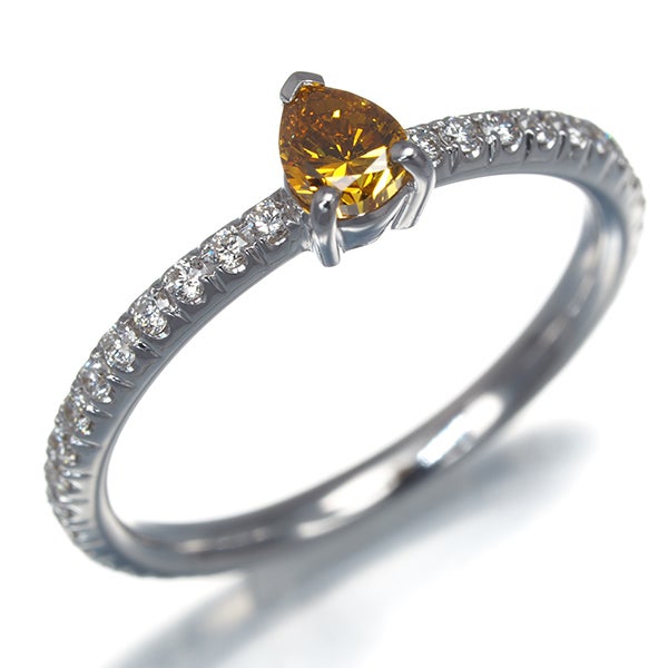 オレンジイエロー&クリア ダイヤ 0.26ct/0.26ct ペアシェイプ  リング K18WG ソーティング
