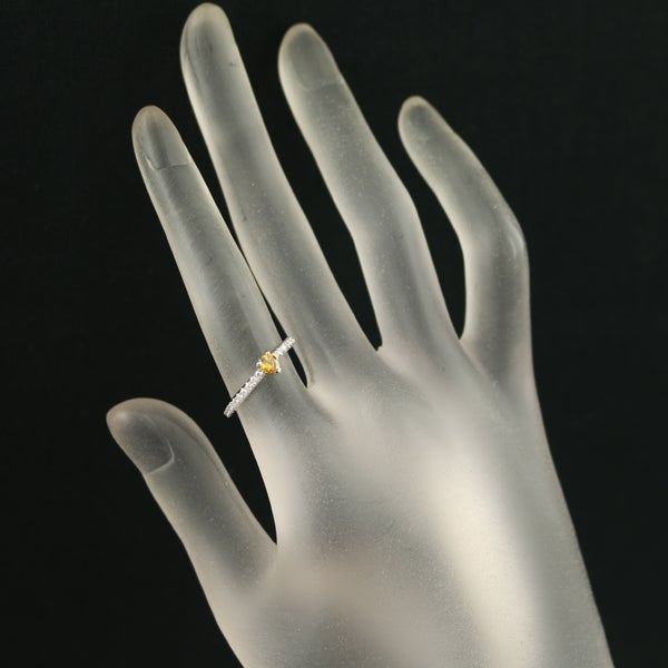 オレンジイエロー&クリア ダイヤ 0.26ct/0.26ct ペアシェイプ  リング K18WG ソーティング