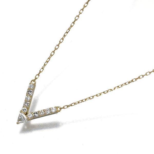 アーカー ネックレス  ダイヤ 0.12ct Vチェーン  K18YG 