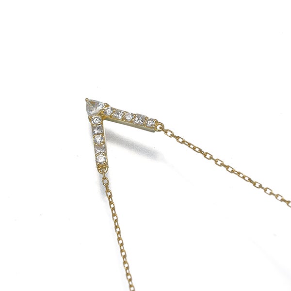 アーカー ネックレス  ダイヤ 0.12ct Vチェーン  K18YG 