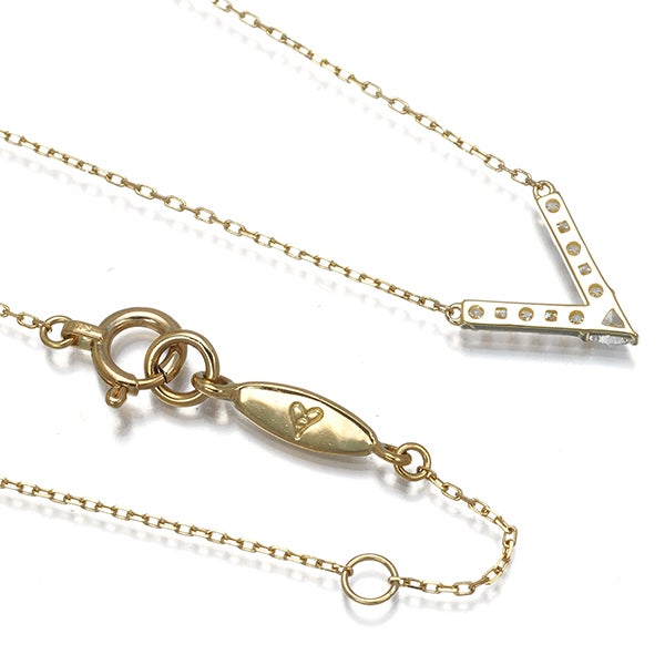 アーカー ネックレス  ダイヤ 0.12ct Vチェーン  K18YG 