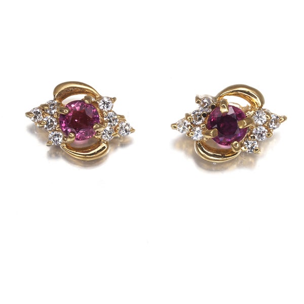  ピンクサファイア 0.38ct  ダイヤ 0.12ct ピアス K18YG/K14YG 