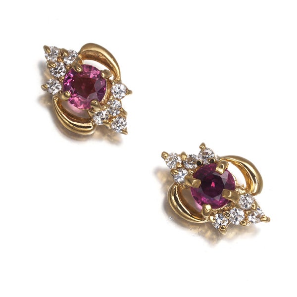  ピンクサファイア 0.38ct  ダイヤ 0.12ct ピアス K18YG/K14YG 