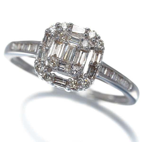  ダイヤ 0.30ct 2種カット クラシック  リング K18WG 