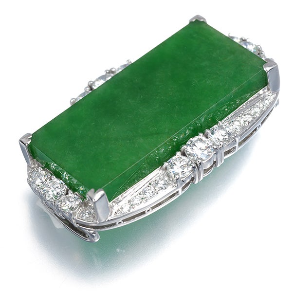 天然カラー ミキモト 帯留め  翡翠 20.96ct  ダイヤ 1.60ct   Pt900 鑑別書