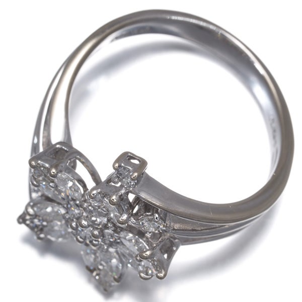  ダイヤ 0.91ct 3種カット フラワー  リング K18WG 