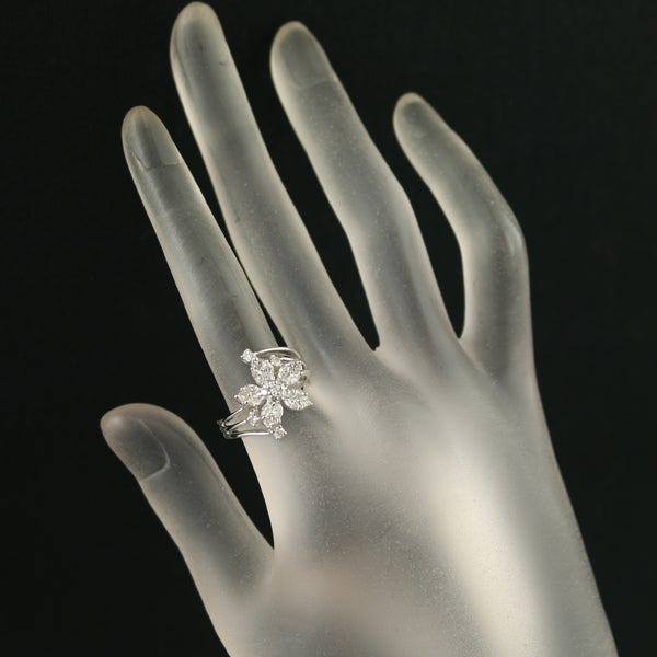  ダイヤ 0.91ct 3種カット フラワー  リング K18WG 