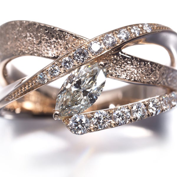  ダイヤ 0.350ct/0.26ct マーキース 2種カット  リング K18PG 