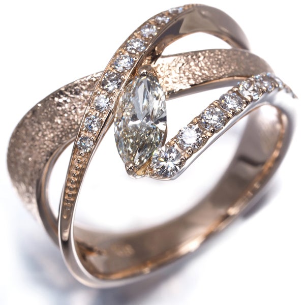  ダイヤ 0.350ct/0.26ct マーキース 2種カット  リング K18PG 