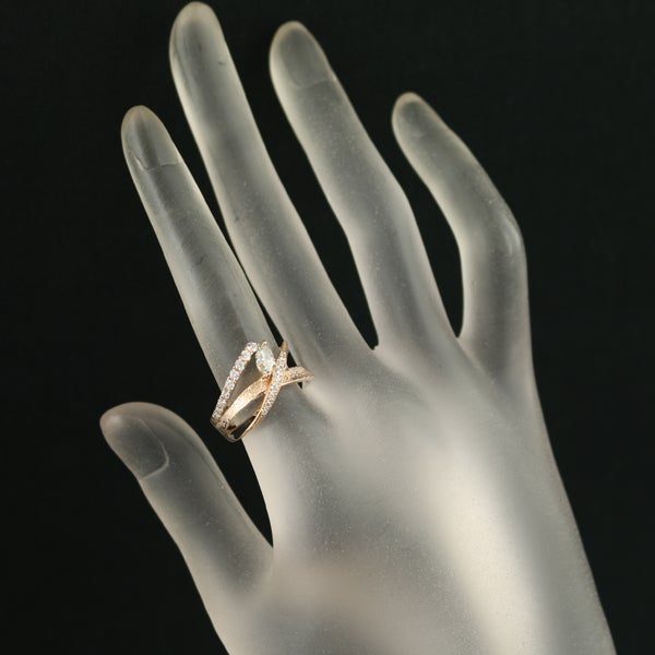  ダイヤ 0.350ct/0.26ct マーキース 2種カット  リング K18PG 