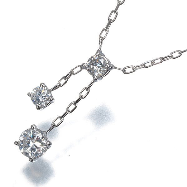  ダイヤ 0.25ct/0.17ct 3P 揺れる  ネックレス K18WG 